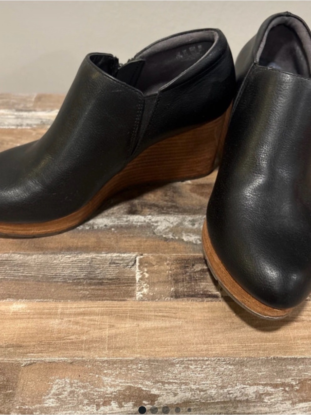 Dr. Scholl's Black Leather Wedge Ankle Shoes with Wood-Look Platform